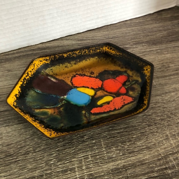 Vtg Italian Abstract Multicolor Enamel Art Dish - Picture 3 of 12